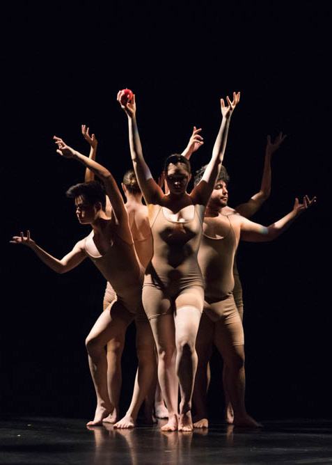 Dancers in nude leotards performing on stage of LeFevre Theatre